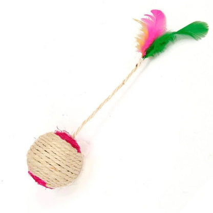 Sisal Scratching Ball Cat Toy – Interactive Feather Play & Training Toy for Kittens & Cats