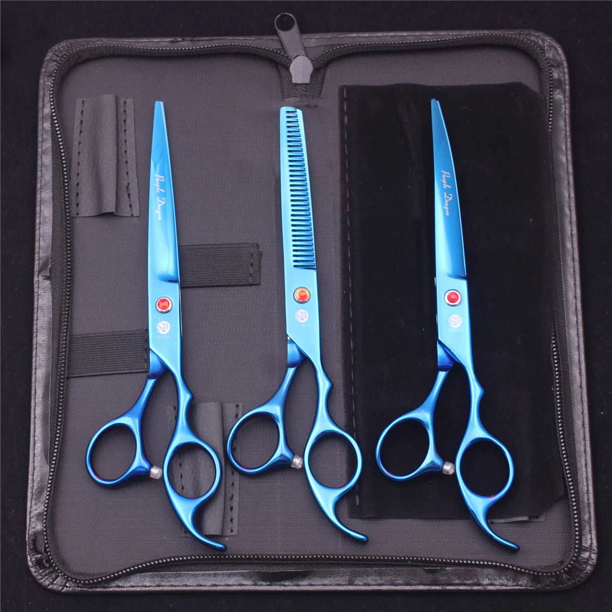 Purple Dragon Pet Scissors 7'' Stainless Dog Groomming Scissors Kit Straight Shears Thinning Shears Chunker Curved Shears Z3003