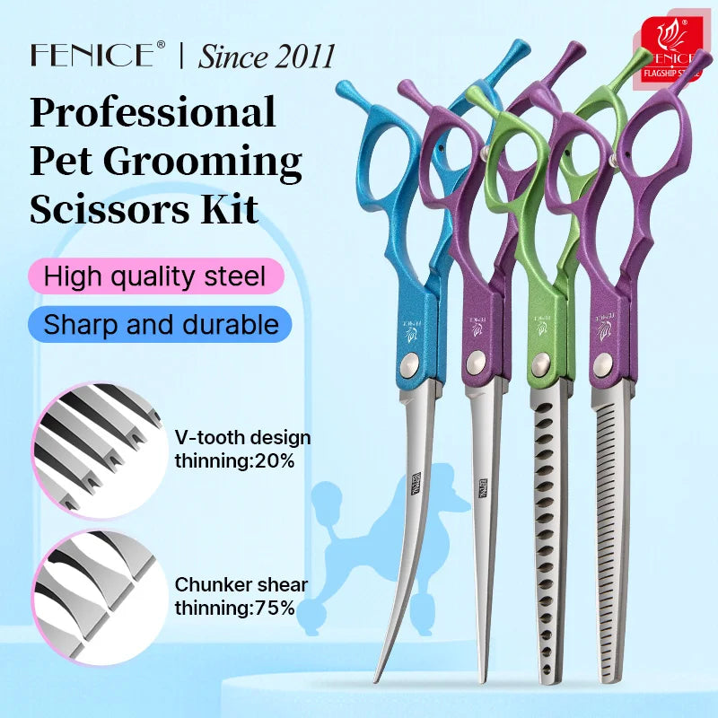 6.5'' Professional Pet Grooming Scissors – Curved & Thinning Shears Set