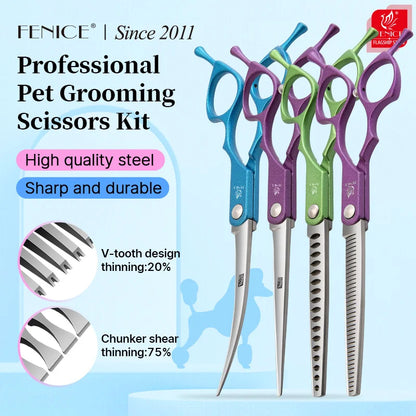 6.5'' Professional Pet Grooming Scissors – Curved & Thinning Shears Set