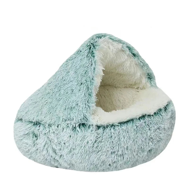 Semi-Enclosed Plush Cat Bed – Soft & Cozy Shell Nest for Cats & Small Dogs