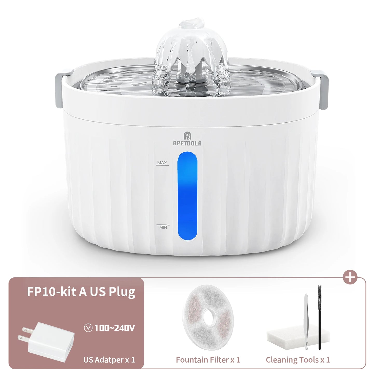 Apetdola Automatic Cat Water Fountain – Stainless Steel Pet Water Dispenser with 6-Level Filtration