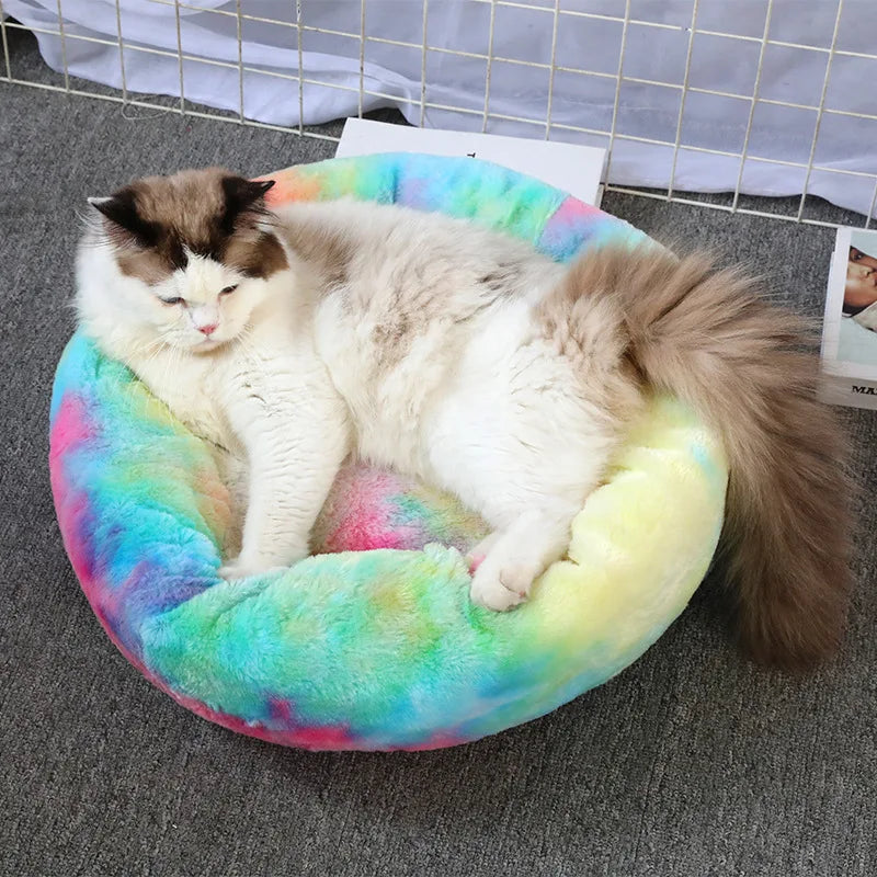 Ultra-Soft Plush Donut Cat Bed – Washable & Calming Pet Sleeping Nest for Cats & Small Dogs