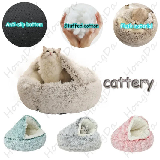 Semi-Enclosed Plush Cat Bed – Soft & Cozy Shell Nest for Cats & Small Dogs