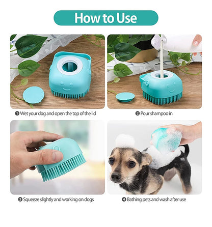 Silicone Dog Bath Brush Glove – 2-in-1 Shampoo Dispenser & Massage Tool