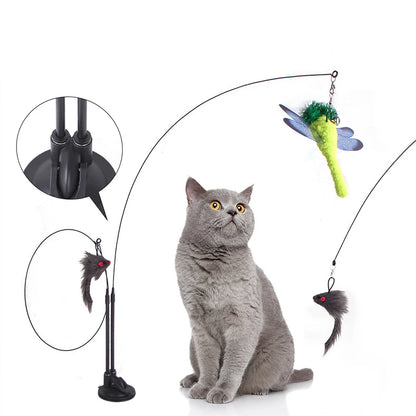 Interactive Feather Bird Cat Toy – Suction Cup Teaser Wand with Bell for Kittens & Cats