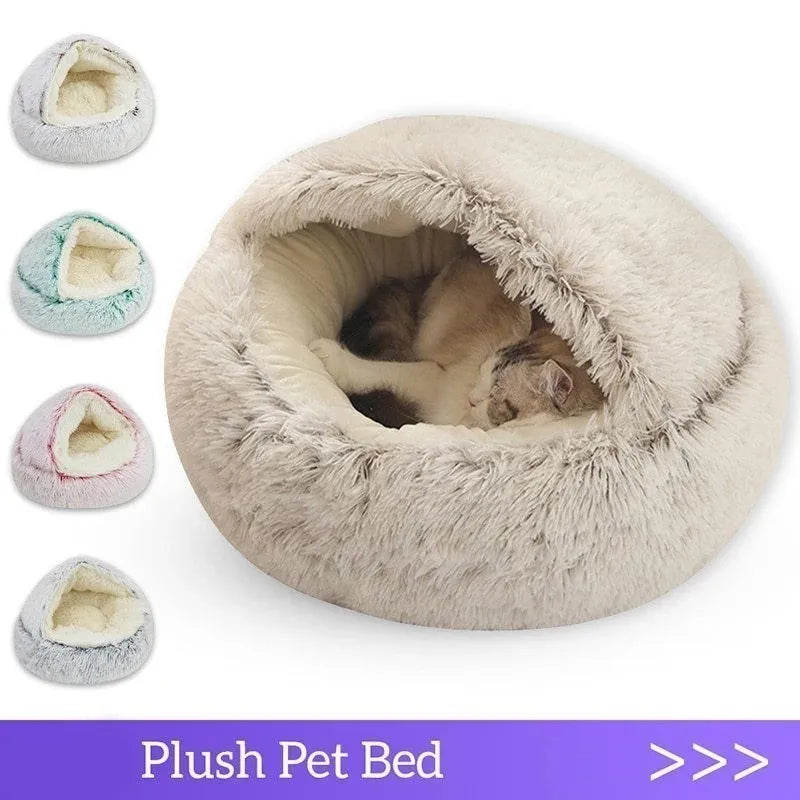 Semi-Enclosed Plush Cat Bed – Soft & Cozy Shell Nest for Cats & Small Dogs