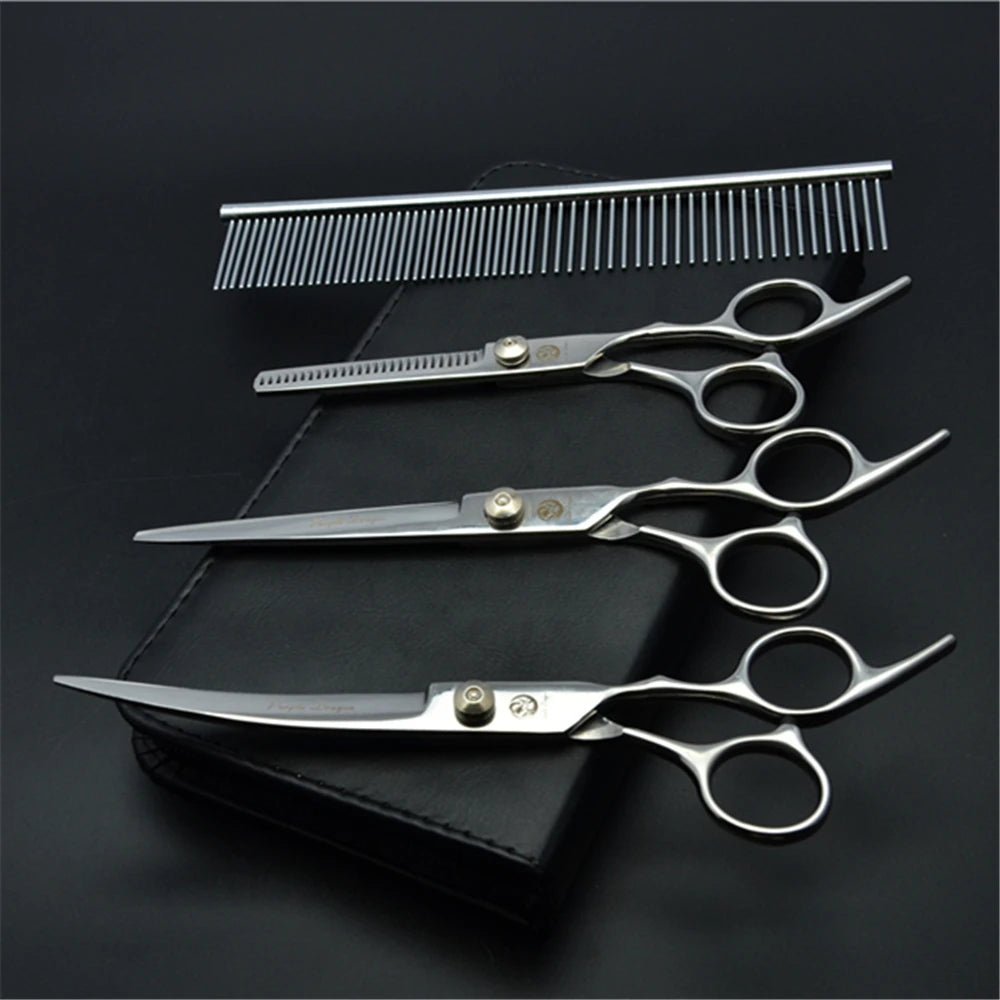 7'' Professional Dog Grooming Scissors Hair Cutting Shears Curved Thinning Comb Cat Pet Salon Hairdressing Japan Steel Z4001