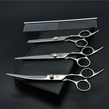 7'' Professional Dog Grooming Scissors Hair Cutting Shears Curved Thinning Comb Cat Pet Salon Hairdressing Japan Steel Z4001