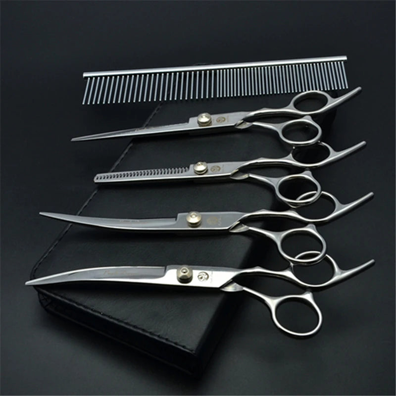 7'' Professional Dog Grooming Scissors Hair Cutting Shears Curved Thinning Comb Cat Pet Salon Hairdressing Japan Steel Z4001