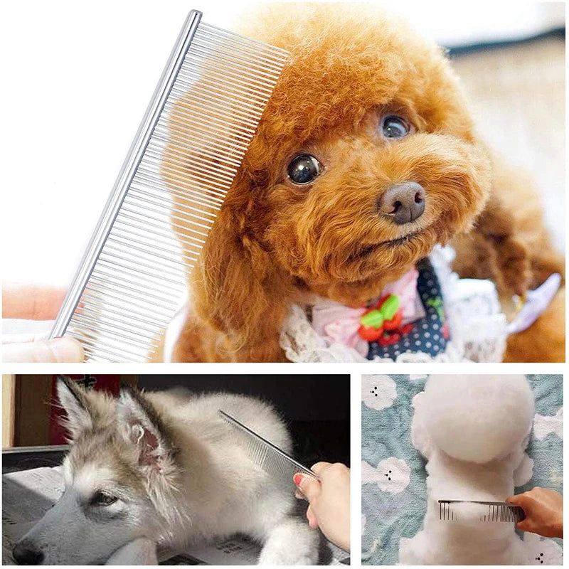 Pet Dematting Comb Stainless Steel Pet Grooming Comb for Dogs and Cats Gently Removes Loose Undercoat Flea Comb Pretty&Better